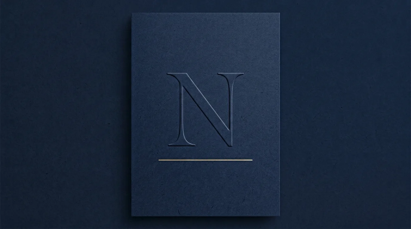 Press kit: brand book cover with embossed N