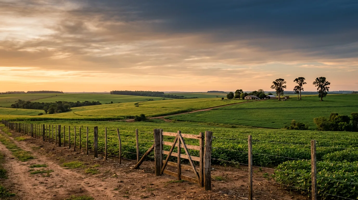 Land program: rural Paraguayan farmland with blue sky